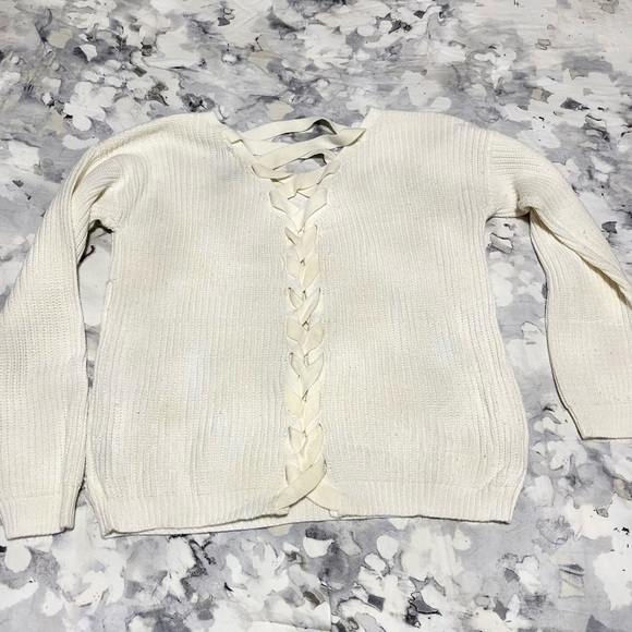 White Criss Cross Back Sweater - Picture 2 of 5
